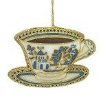 White and Blue Embroidered China Teacup