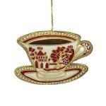 White and Red Embroidered China Teacup